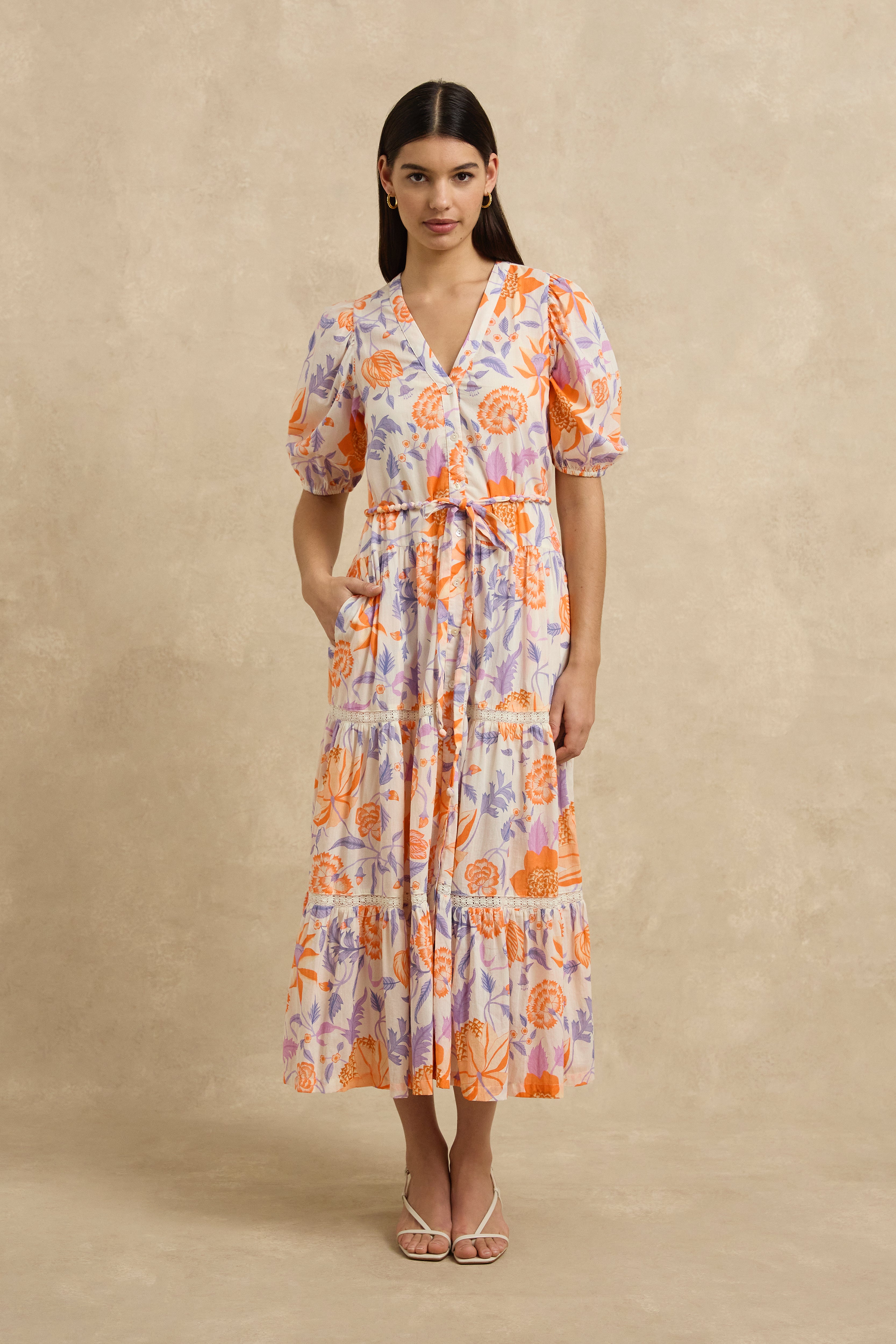 Anyeta Dress - Shellflower Tangerine